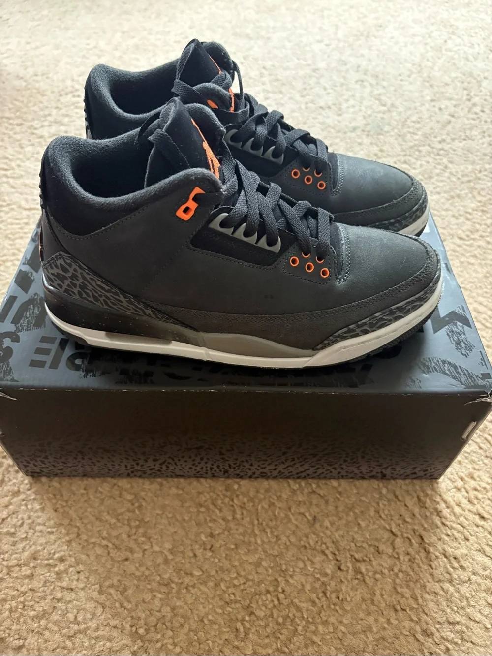 Jordan Men's Black Sneakers with Orange Detailing